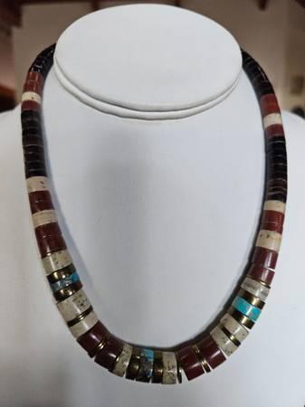 Turquoise and multi-stone heishi necklace