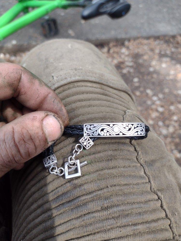 Braided Leather And 925 Silver Byzantine Greek Bracelet